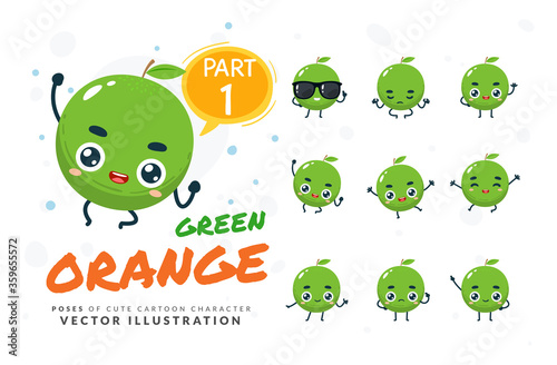 Vector set of cartoon images of green Orange. Part 1