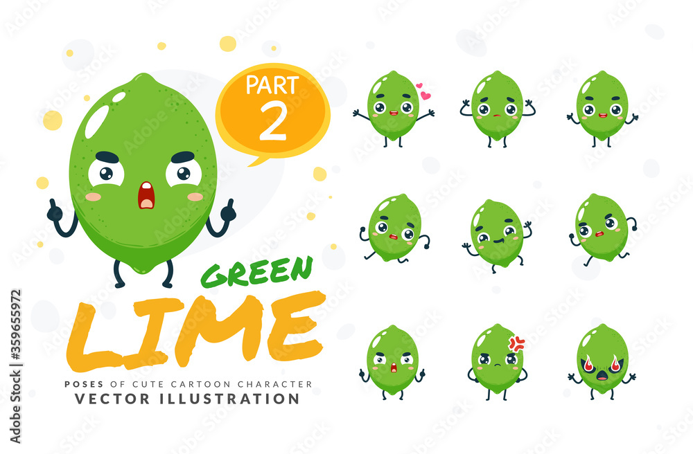 Φωτογραφία Vector set of cartoon images of Green Lime. Part 2