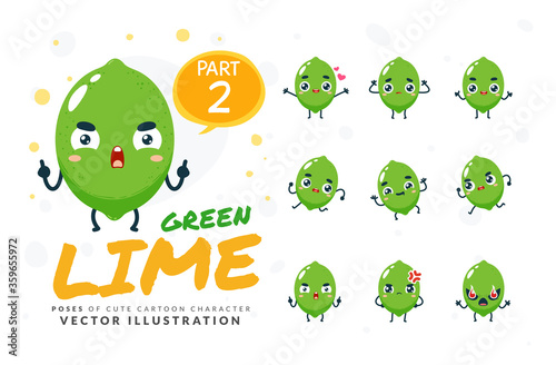 Vector set of cartoon images of Green Lime. Part 2