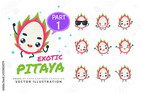 Vector set of cartoon images of Pitaya. Part 1
