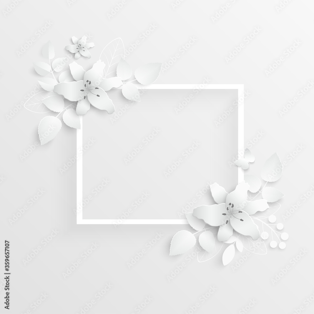 White rose. Square frame with abstract cut flowers. Vector illustration. White rose. Square frame with abstract cut flowers. Vector illustration.