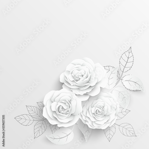 Paper flower. White roses cut from paper. Vector illustration.