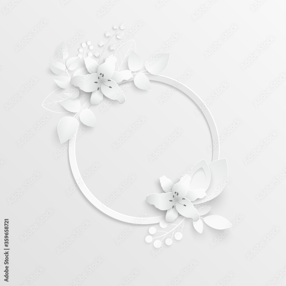 Paper flower. White lilies cut from paper. Vector illustration. Paper flower. White lilies cut from paper. Vector illustration.