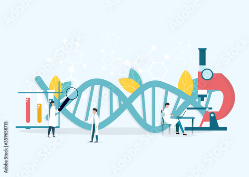Medical Science. Vector illustration of professional scientists doctors working at research laboratory