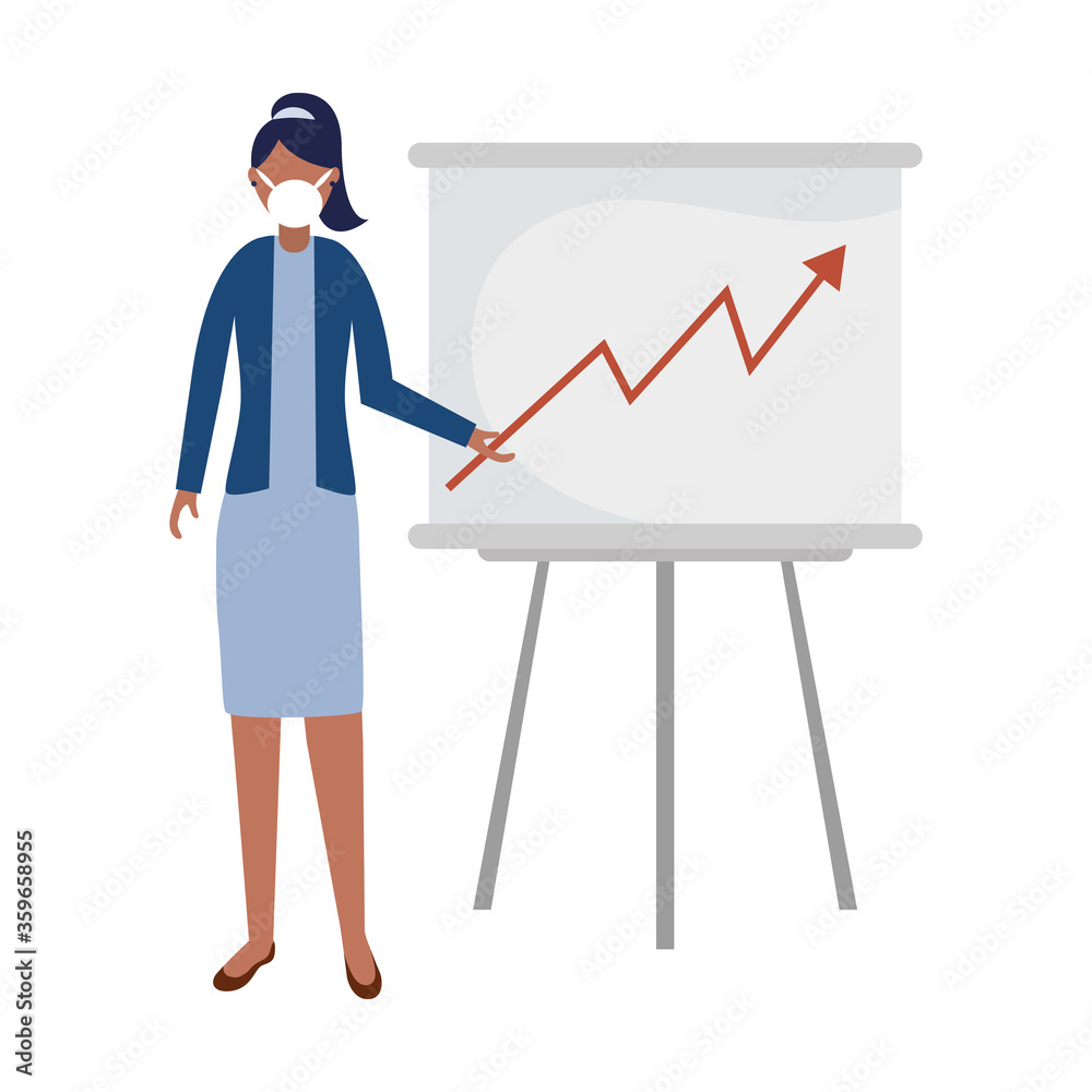 Woman with medical mask and board vector design Woman with medical mask and board vector design