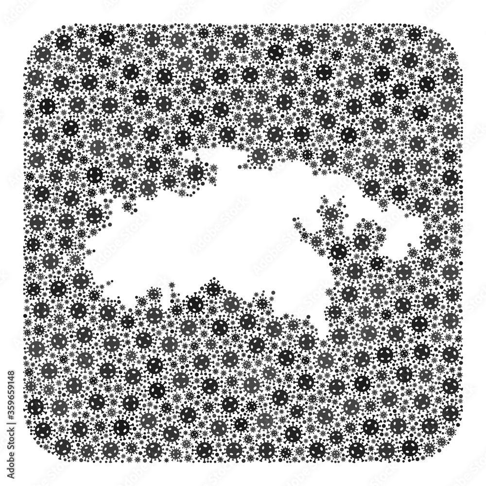 Pandemic virus map of Saint John Island collage composed with rounded square and stencil. Vector map of Saint John Island mosaic of pandemic virus items in various sizes and grey color tones. Pandemic virus map of Saint John Island collage composed with rounded square and stencil. Vector map of Saint John Island mosaic of pandemic virus items in various sizes and grey color tones.