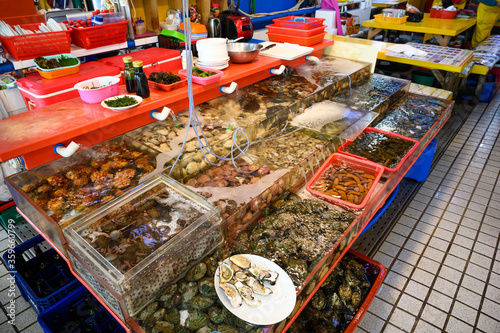 live seafood in Jagalchi fish market - Busan, South Korea 