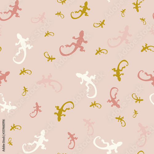 Vector seamless pattern background with pink lizards.