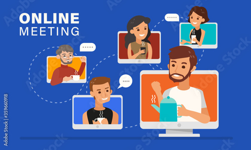 Casual online meeting with friends illustration.