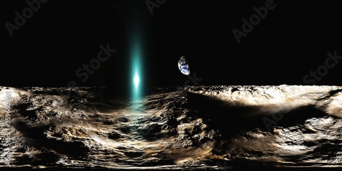 Fototapeta Naklejka Na Ścianę i Meble -  Moon surface. HDRI . equidistant projection. Spherical panorama. panorama 360. environment map