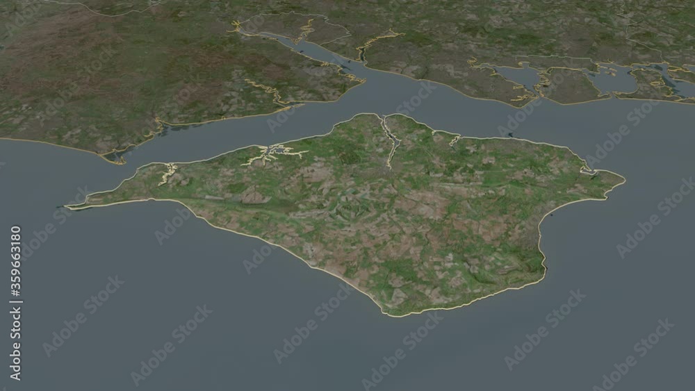 Isle of Wight, unitary authority with its capital, zoomed and extruded