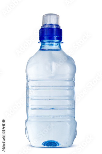 Small bottle of mineral water in plastic isolated on white