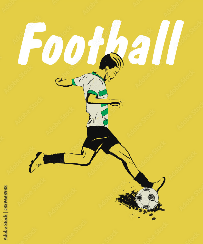 Fototapeta premium Soccer or football ball with silhouette of player. Football background banner