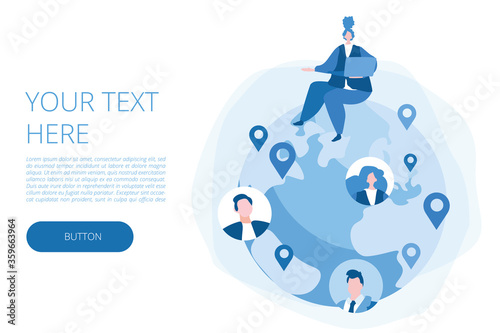 Networking, remote work. Vector illustration for web banner, infographics, mobile. Globe