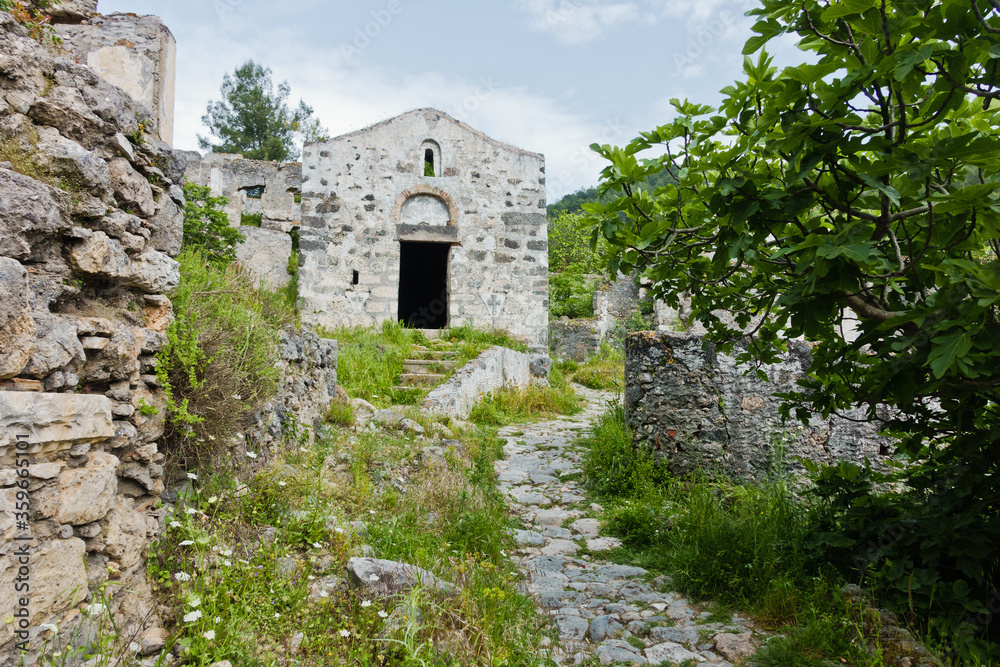 Old church at Kayakoy abandoned greek village, near Oludeniz beach, Fethiye, Turkey