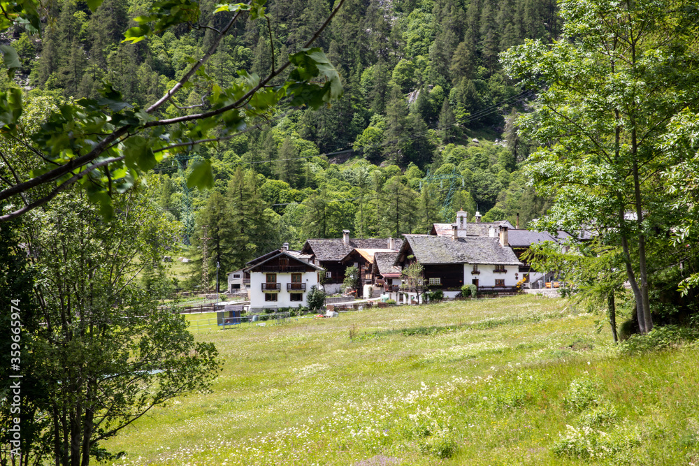 Canza (VCO), Italy - June 21, 2020: Canza village, Formazza Valley, Ossola Valley, VCO, Piedmont, Italy