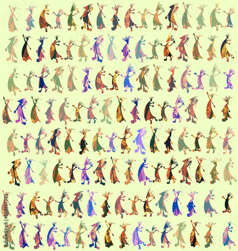yellow colored background image fantasy dancing people