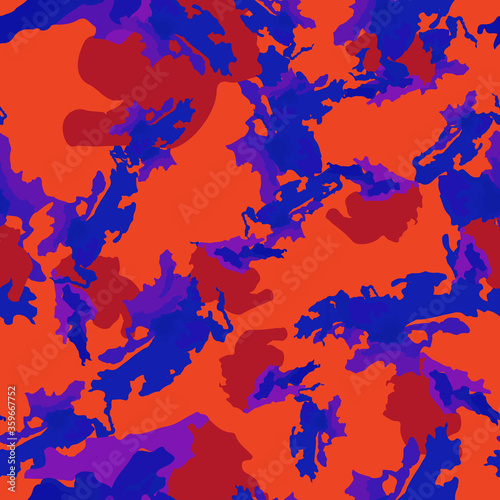 UFO camouflage of various shades of blue, red, violet colors