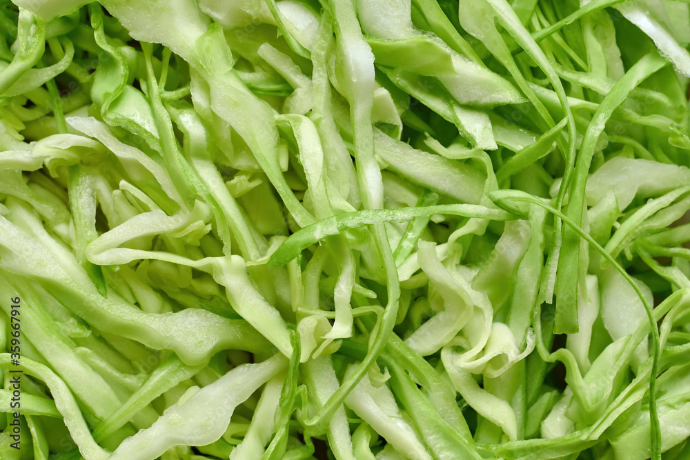 Slaw green cabbage macro image, shredded salad.