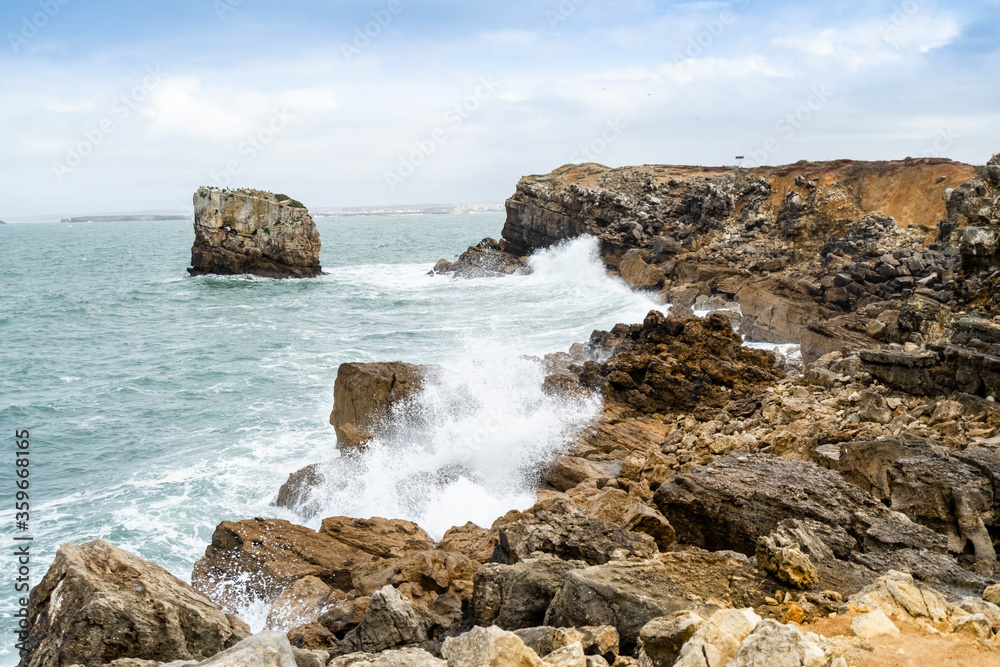 Beautiful coast of Papoa islet in Peniche, Portugal