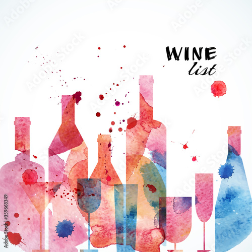 Restaurant or wine bar menu template. Watercolor design. Vector illustration