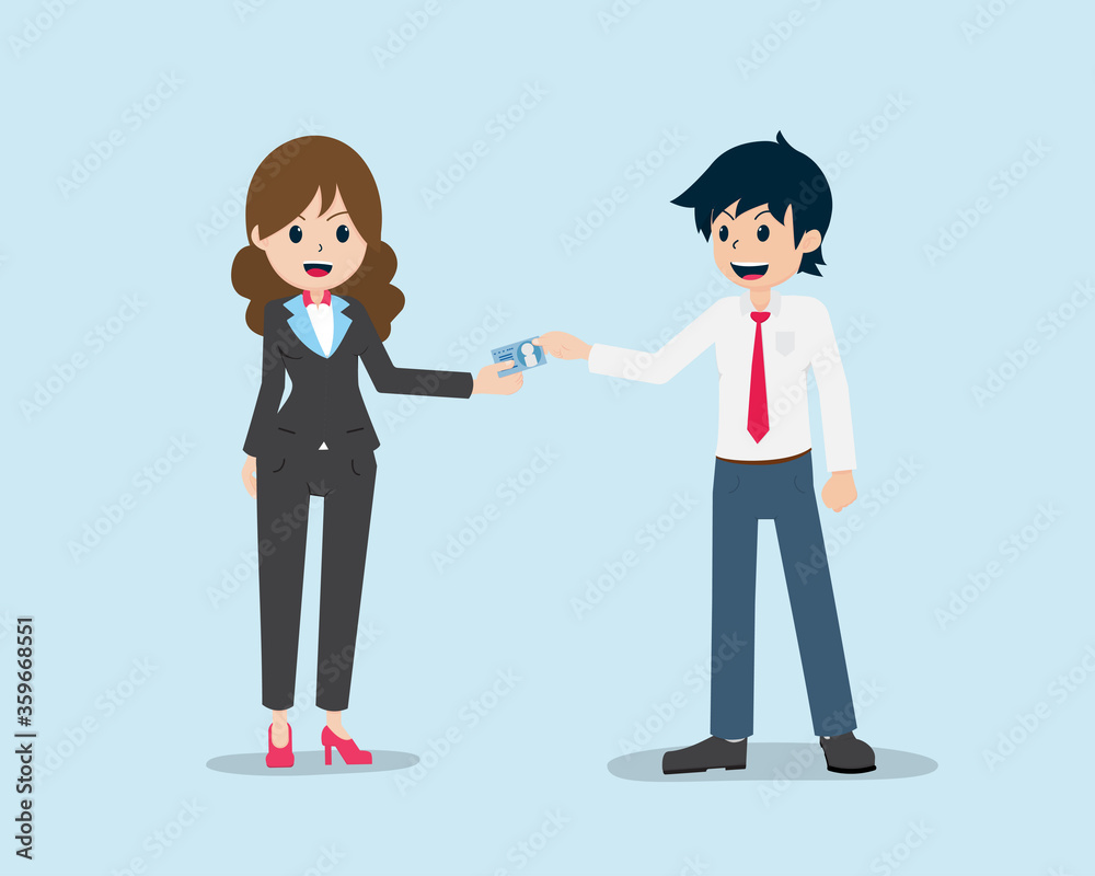 Salary Man Exchanging business cards with customers Salary Man Exchanging business cards with customers