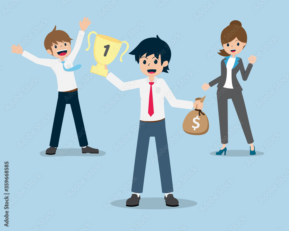 Salary Man Succeed Receive money and trophies. Have happy colleagues Salary Man Succeed Receive money and trophies. Have happy colleagues