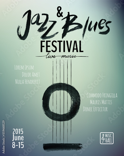 Jazz and Blues music festival, poster background template. Hand drawn Typographic flyer or poster. Vector design. 