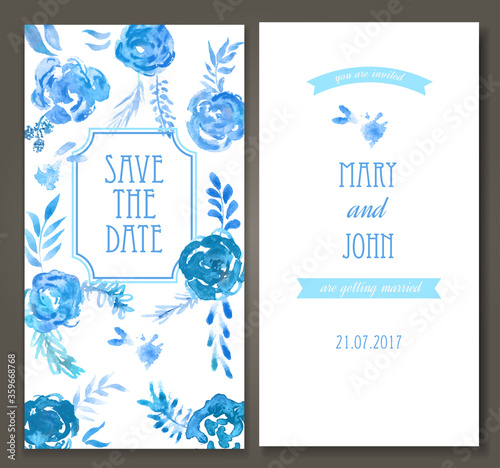 Vintage vector card templates. Can be used for Save The Date, baby shower, mothers day, valentines day, birthday cards, invitations. Vector watercolor illustration