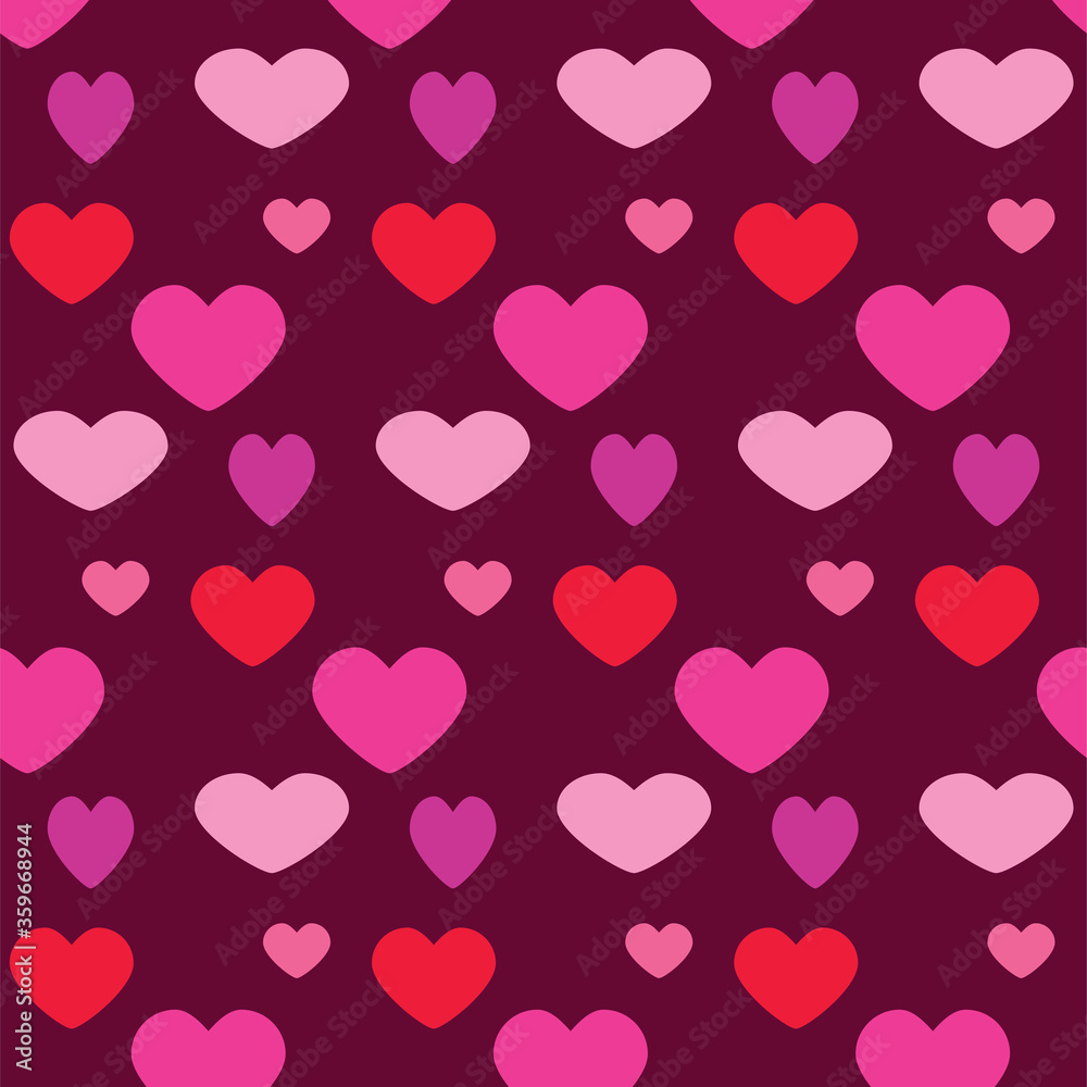 Seamless pattern with different pink hearts. Love concept. Design for packaging and backgrounds. Valentine's day spirit. Print for textile, clothes and design. Jpg file