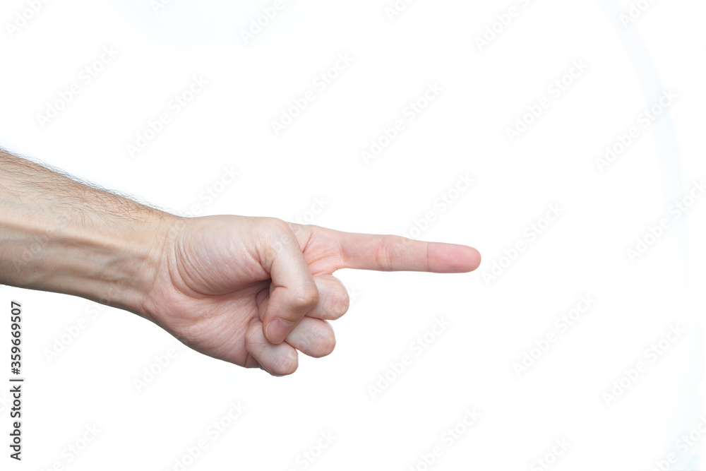Cropped Hand Of Person Pointing Against White Background Cropped Hand Of Person Pointing Against White Background