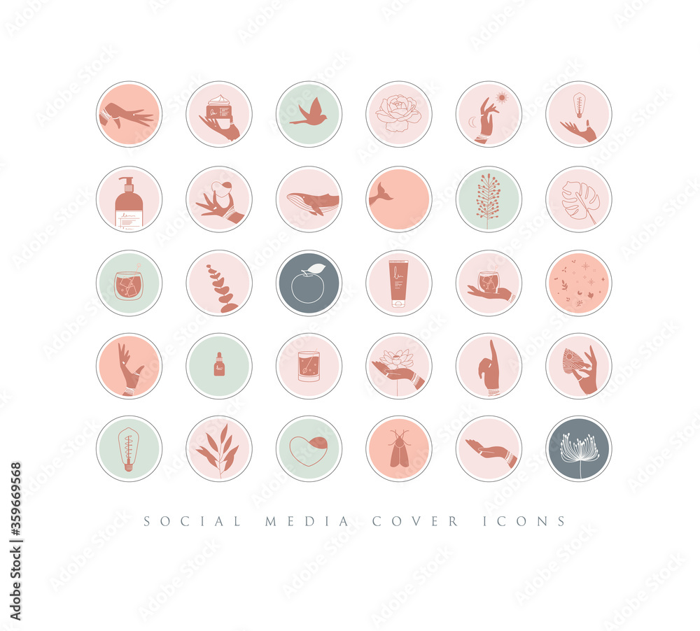 Hands and cosmetics social media cover icons pink color Hands and cosmetics social media cover icons pink color