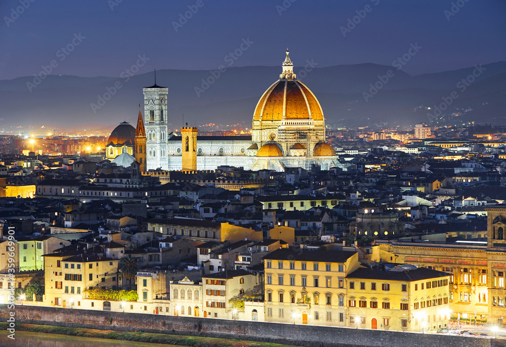 Aerial view of the skyline of Florence, Italy with the Doumo