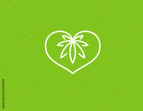 Creative geometric linear logo icon heart and cannabis leaf for your company