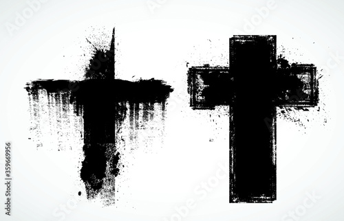 Grunge Religion Cross . Black Paint . Vector