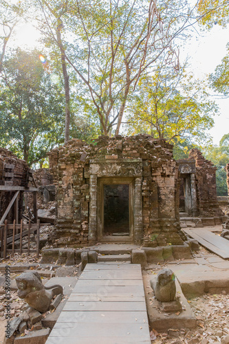 Ancient Khmer pyramid  Koh Kher Temple near Siem Reap town  Cambodia