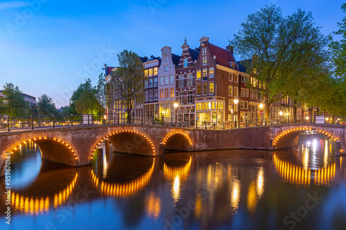 Amsterdam streets and canals during dusk