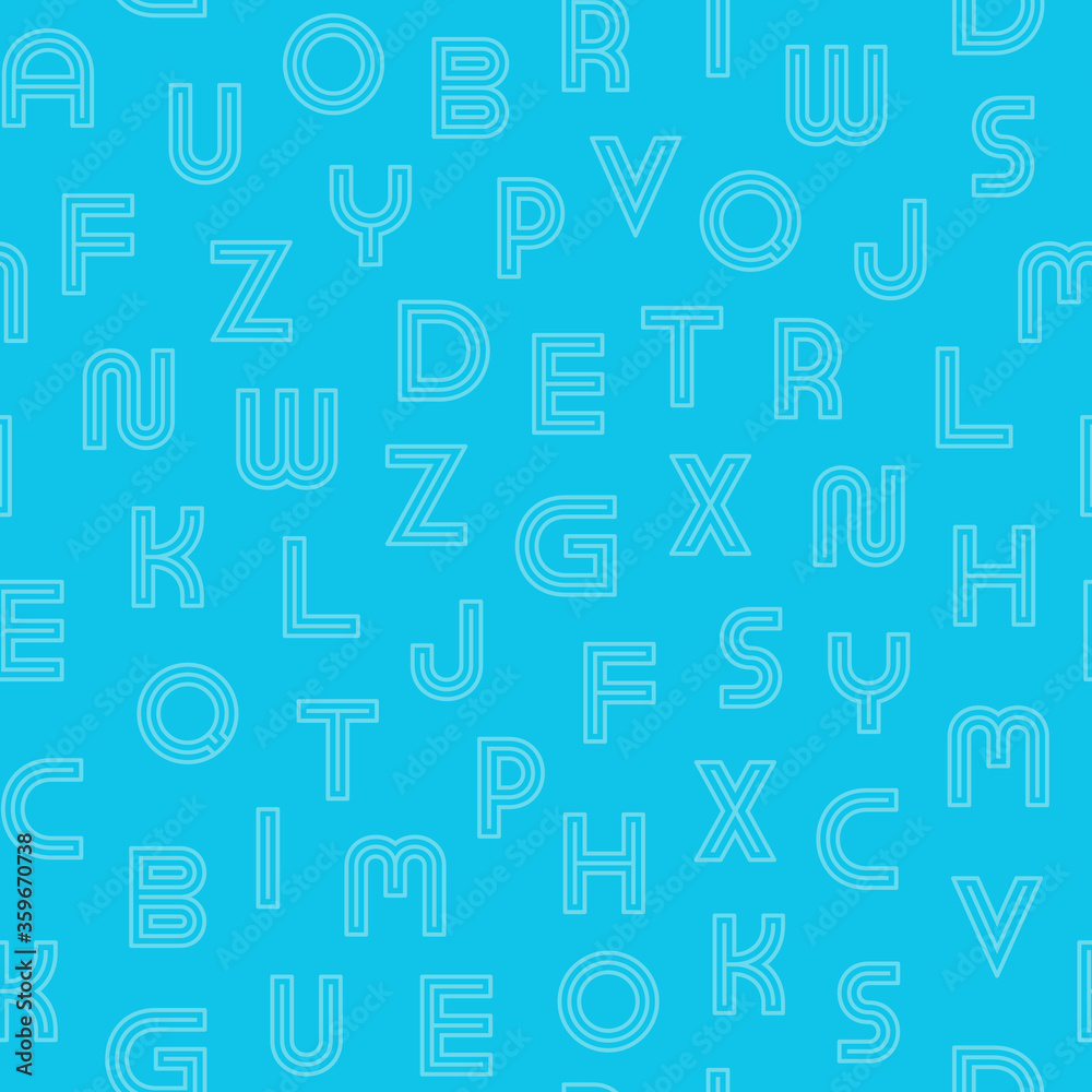 Vector simple seamless pattern with contour latin letters. Blue repeatable unusual background. Minimalistic bright design Vector simple seamless pattern with contour latin letters. Blue repeatable unusual background. Minimalistic bright design