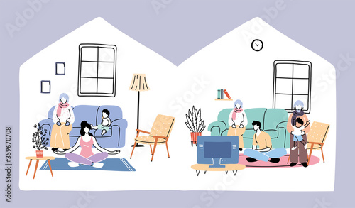 set of icons isolation and social distancing, stay home