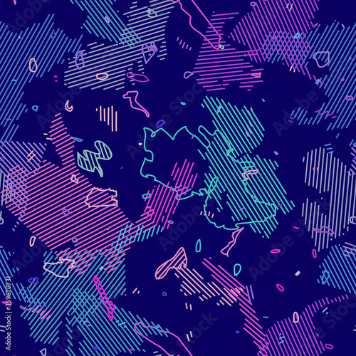 Seamless vector pattern with multucolored random shapes and stripes. Perfect for, gift paper, fabric print, pattern fills, web design, wallpaper for boys and girls
