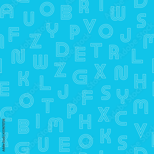 Vector simple seamless pattern with contour latin letters. Blue repeatable unusual background. Minimalistic bright design