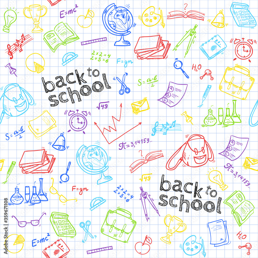 Welcome back to school seamless pattern with hand drawn doodle elements. Vector illustration. Welcome back to school seamless pattern with hand drawn doodle elements. Vector illustration.