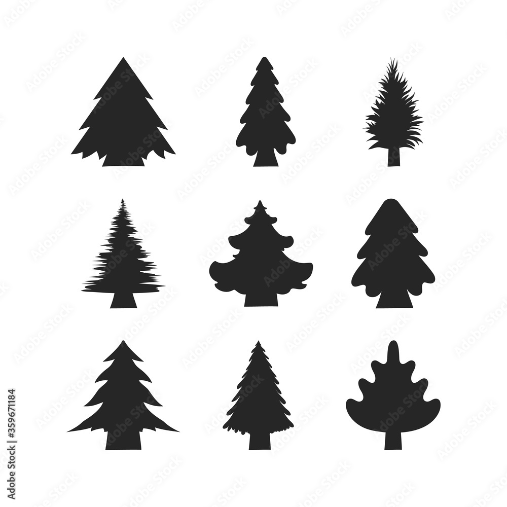 Set of Christmas trees. Vector isolated icons collection of evergreen spruce fir silhouettes. Set of Christmas trees. Vector isolated icons collection of evergreen spruce fir silhouettes.