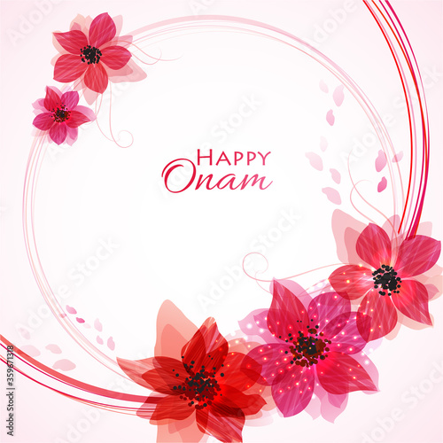 Happy Onam! Flower greetings for South Indian Festival Onam. Vector illustration