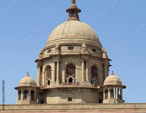 The dome of one of the secretariats of the complex of government buildings in New Delhi is a striking example of colonial architecture of the early 20th century