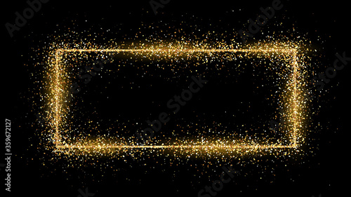 Golden rectangle frame with glitter