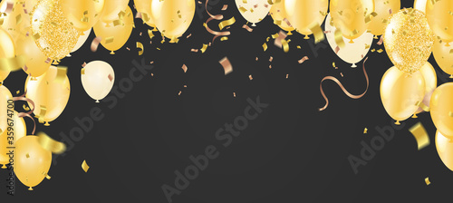 colourful balloons, golden, white,  streamers isolated