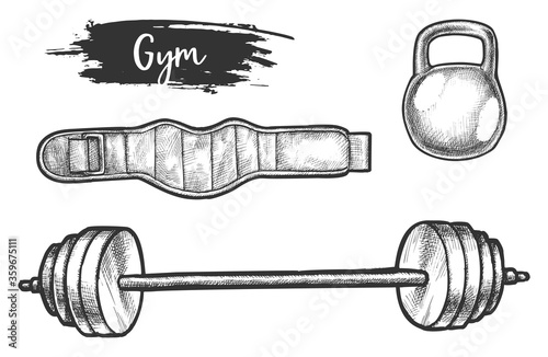 Sketch of powerlifting or weightlifting equipment vector