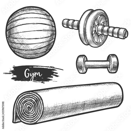 Set of isolated equipment for fitness gym or aerobics