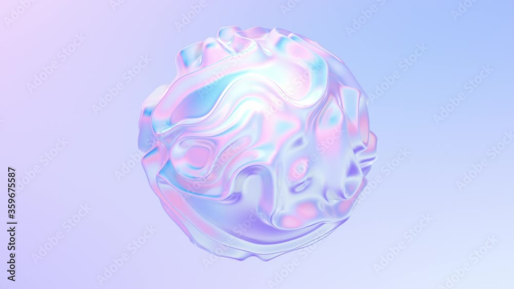Abstract holographic wavy smooth shape 3D animation. Morphing fluid blob composition background. Colorful liquid shape with ripples and folds. 4K seamless loop animation with alpha matte.